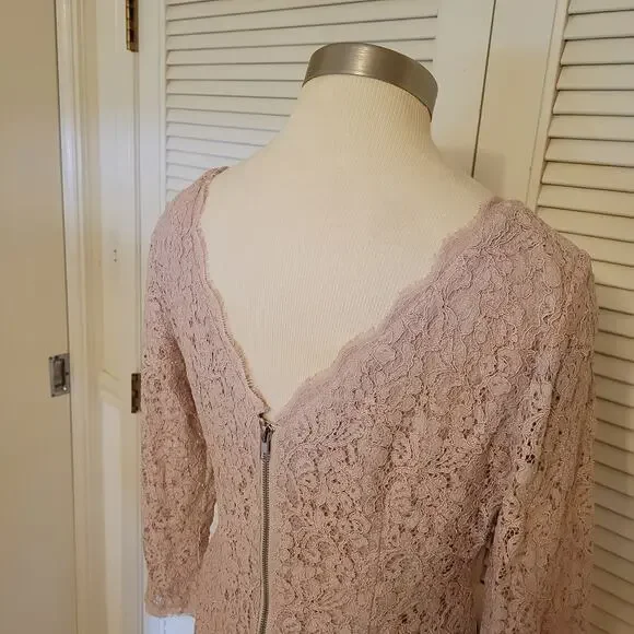 Adrianna Papell Pink Floral Lace Sheath Dress Size 12 3/4 Sleeve Formal - Picture 4 of 10